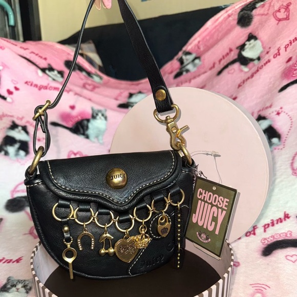 Juicy Couture Handbags - Juicy Couture Black Mini Charm Shoulder Bag with Gold Hardware